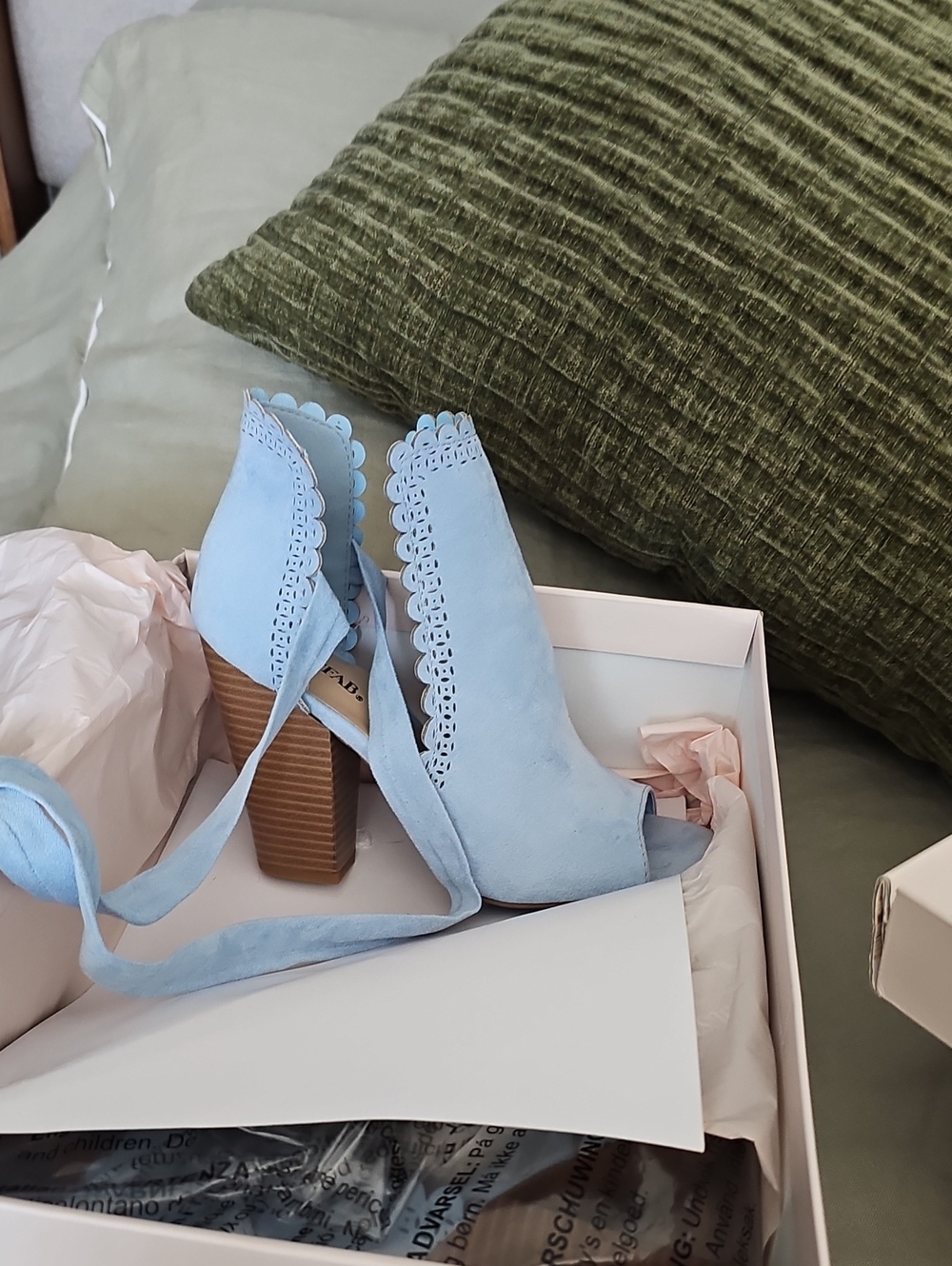 JustFab Light Blue Suede Lace-Up Peep-Toe Block Heel Boots